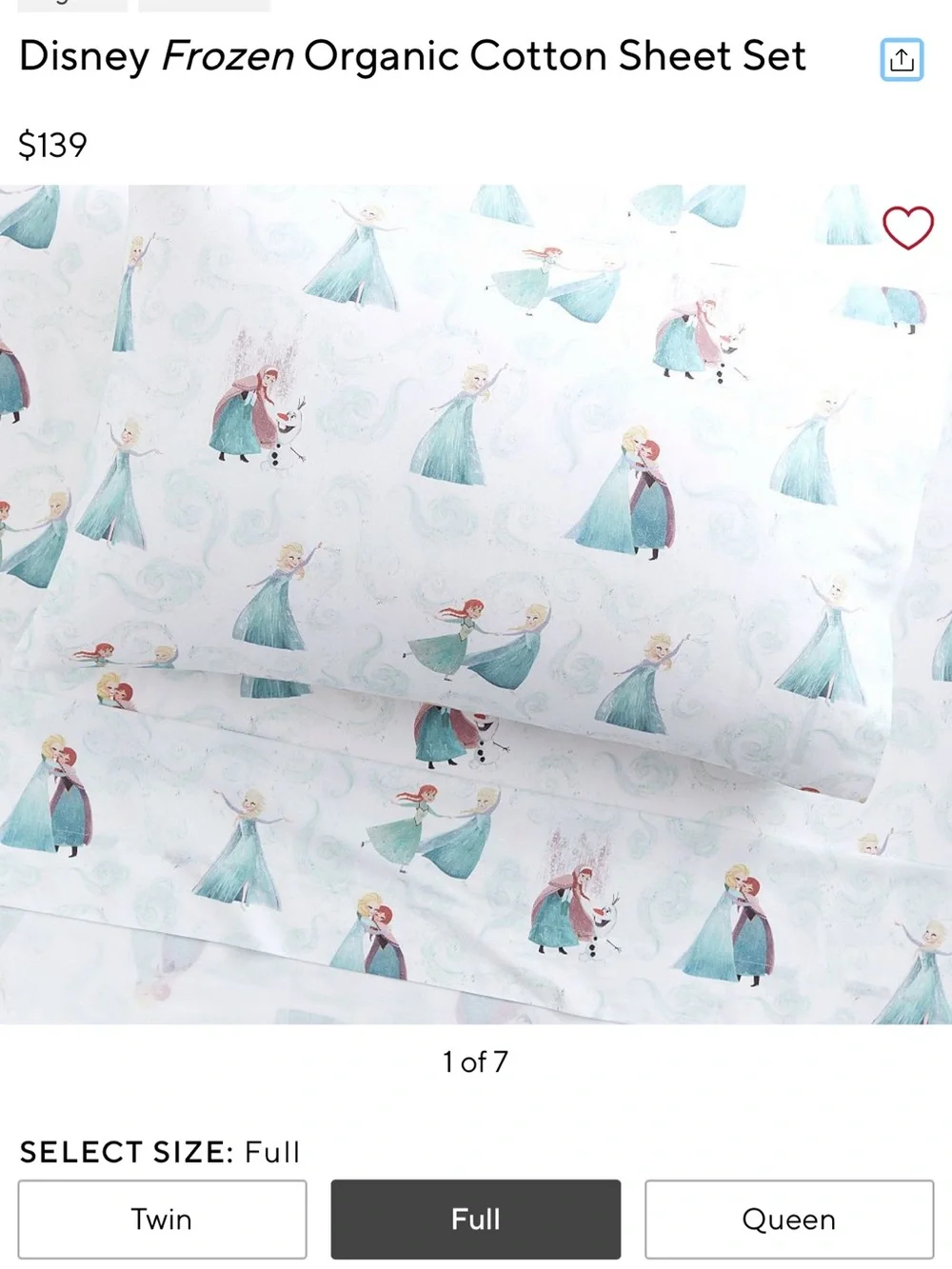 Pottery Barn Kids Disney Frozen Organic Cotton Sheet Set - White, Blue, Aqua
